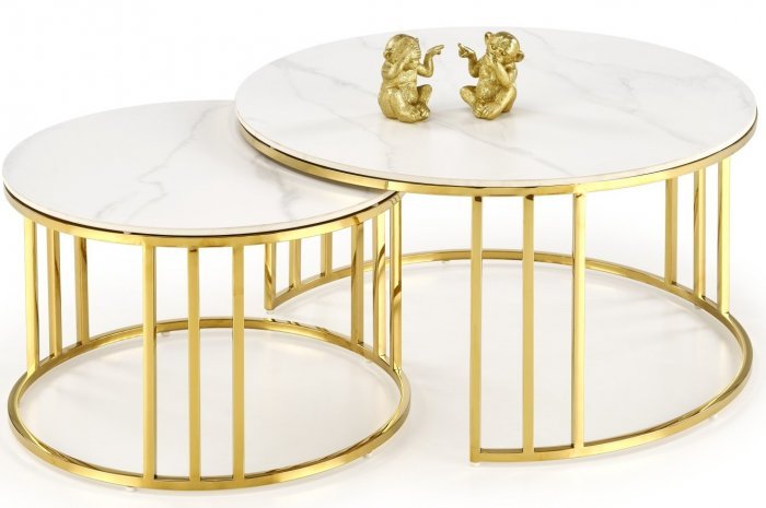 Halmar - Komplet dveh klubskih mizic Mercury - beli marmor/zlati