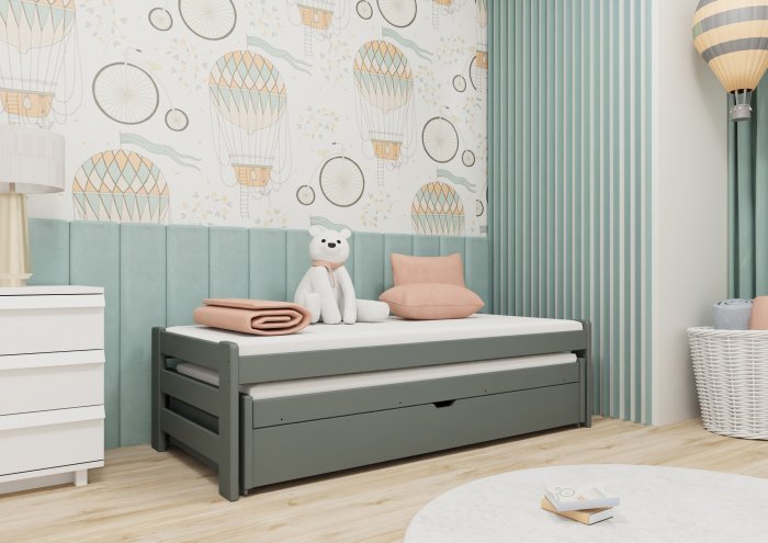 Lano - Otroška postelja z dodatnim ležiščem Anis - 90x200 cm - Grafit