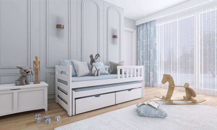 Lano - Otroška postelja z dodatnim ležiščem Bolko - 90x190 cm - Bela