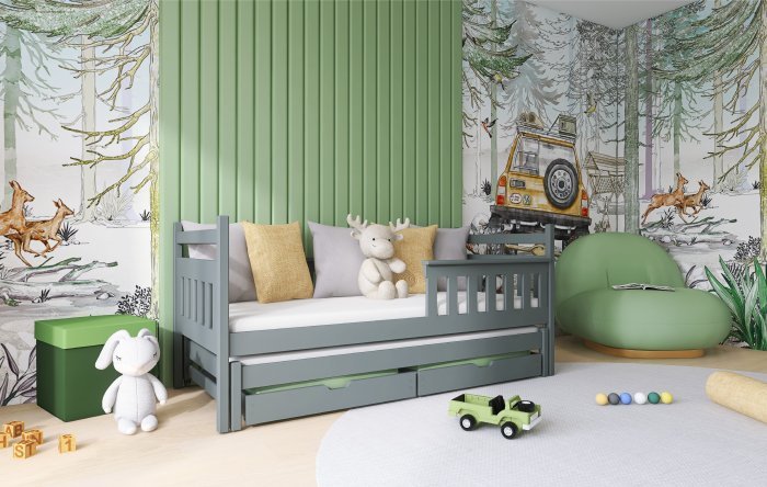 Lano - Otroška postelja z dodatnim ležiščem Dominik - 80x160 cm - Grafit