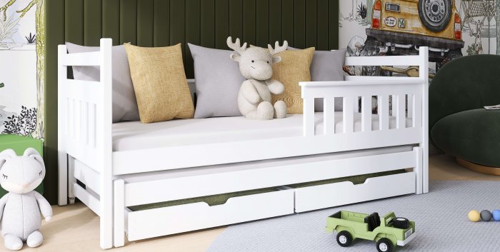 Lano - Otroška postelja z dodatnim ležiščem Dominik - 80x200 cm - Bela
