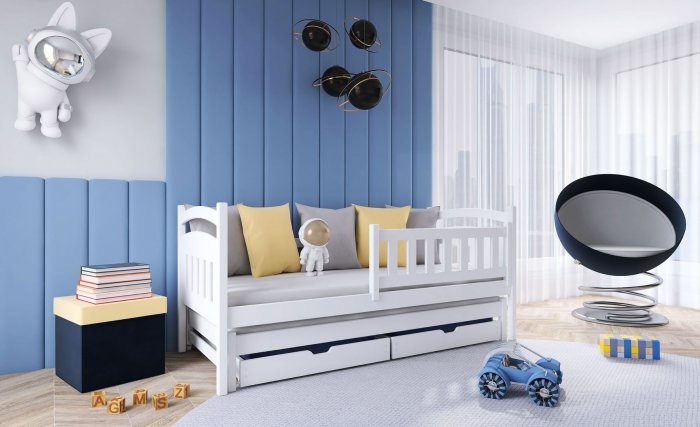 Lano - Otroška postelja z dodatnim ležiščem Galaxy - 90x190 cm - Bela