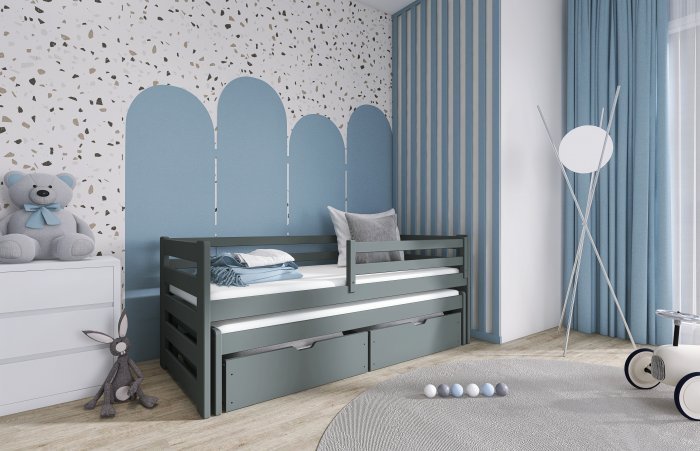 Lano - Otroška postelja z dodatnim ležiščem Senso - 80x180 cm - Grafit