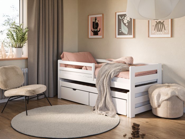 Lano - Otroška postelja z dodatnim ležiščem Senso - 80x200 cm - Bela
