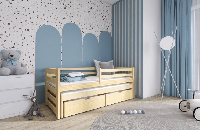 Lano - Otroška postelja z dodatnim ležiščem Senso - 90x200 cm - Bor