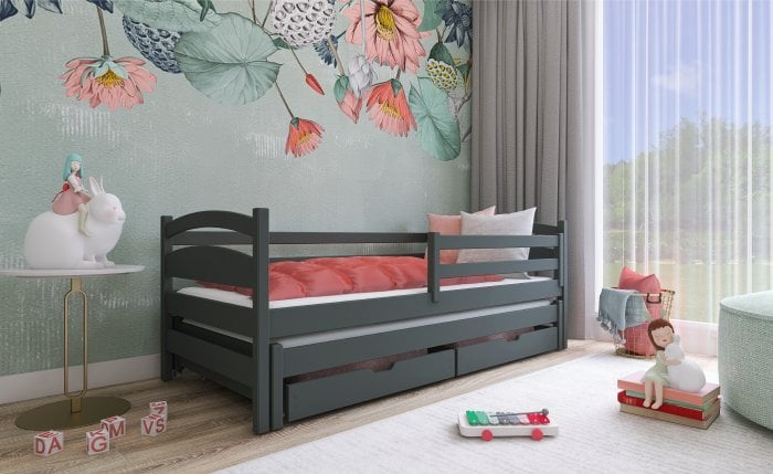 Lano - Otroška postelja z dodatnim ležiščem Tosia - 80x160 cm - Grafit