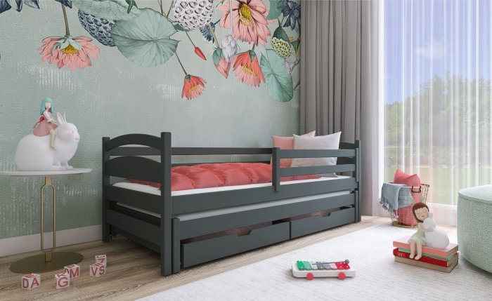 Lano - Otroška postelja z dodatnim ležiščem Tosia - 80x180 cm - Grafit